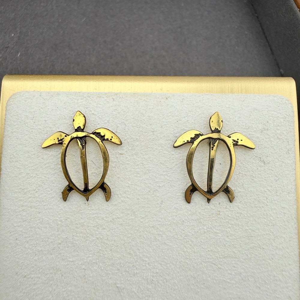 Vintage Turtle Earrings Gold Tone Sea Turtle Studs Coastal Grandmother